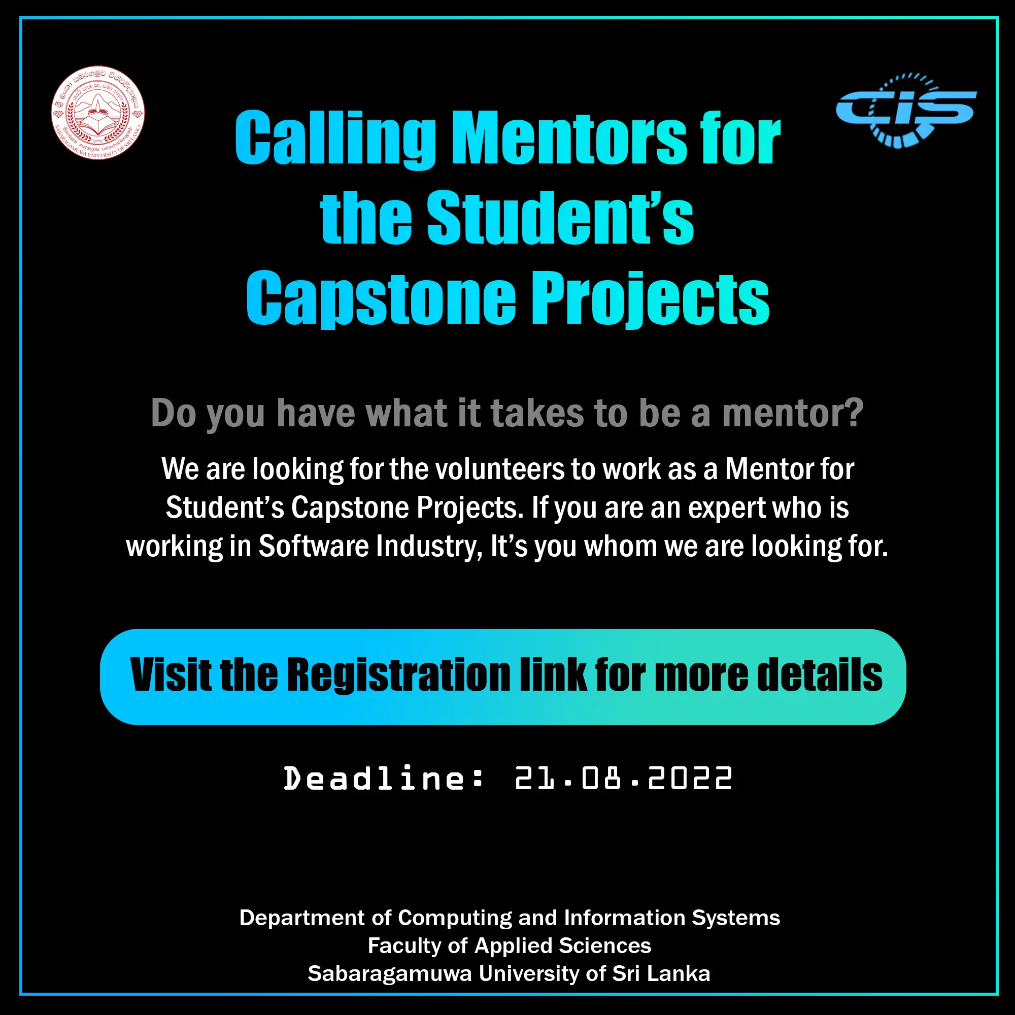 Mentor for the Capstone Project,Sabaragamuwa University Sri Lanka